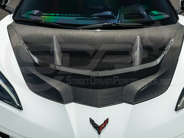 2020-PRESENT CHEVROLET CORVETTE C8 | ZR1 REPLICA STYLE DOUBLE SIDED CARBON FIBER FRONT VENTED HOOD